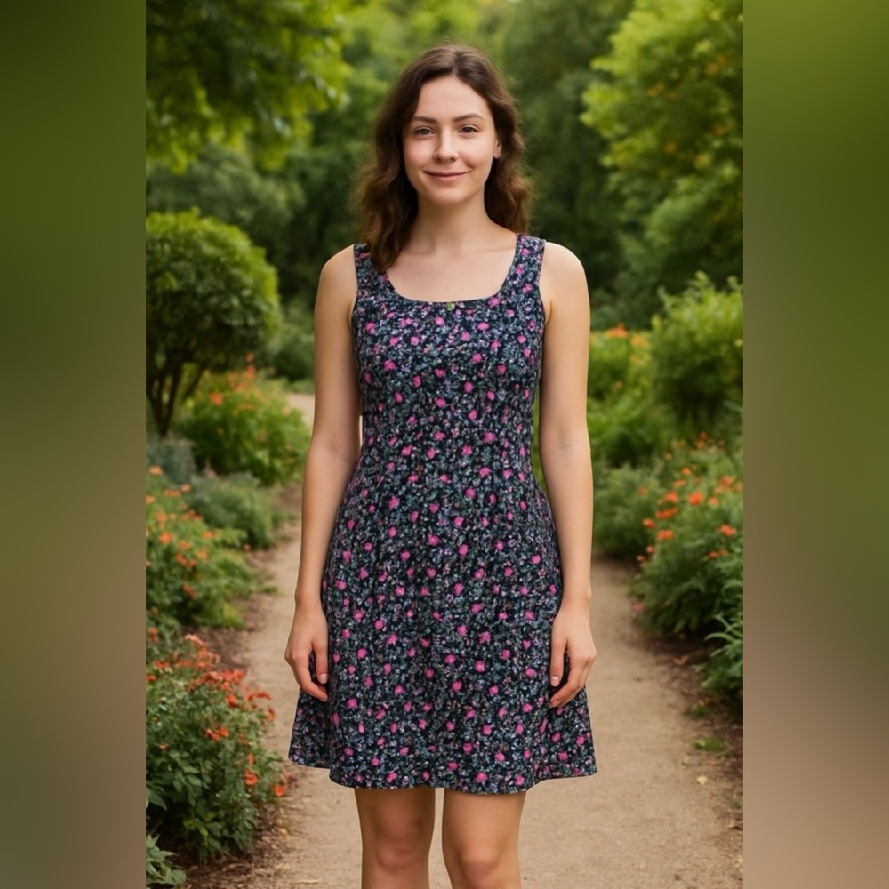 HW NEW YORK Floral Midi Dress - Pink and Black